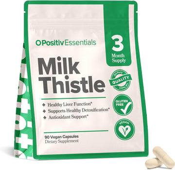 O Positiv Silymarin Milk Thistle Liver Detox Supplement, 345mg - Silybum Marianum for Healthy Liver Function & Antioxidant Support - Vegan Dietary Herbal Supplement - 90 Servings, 3 Month Bulk Supply