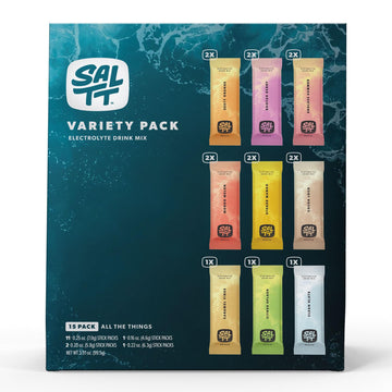 Saltt Electrolytes Powder Flavored Drink Mix - All The Things Variety - 15 Hydration Packets - Magnesium, Potassium, Sodium, Trace Minerals - Zero Sugar & Gluten Free - By Keto Chow