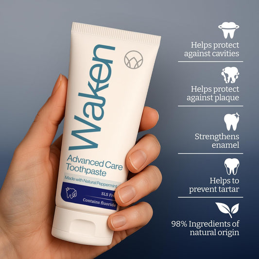 Waken Advanced Care Toothpaste - Sls Free With Natural Peppermint & Fluoride, Vegan Toothpaste For Fresh Breath, Clean Teeth & White Smile, 75Ml