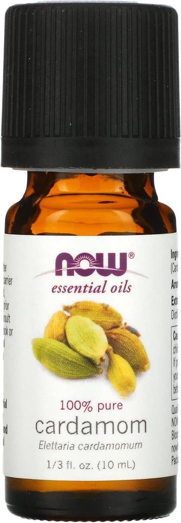 Now Essential Oils, Cardamom Oil, Spicy And Warm Aromatherapy Scent, 100% Pure, Steam Distilled Child Resistant Cap, 10 Ml