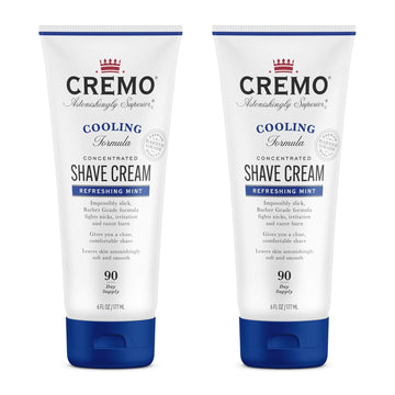 Cremo Barber Grade Cooling Shave Cream, Astonishingly Superior Ultra-Slick Shaving Cream Fights Nicks, Cuts And Razor Burn, 6 Fl Oz (2 Pack), White