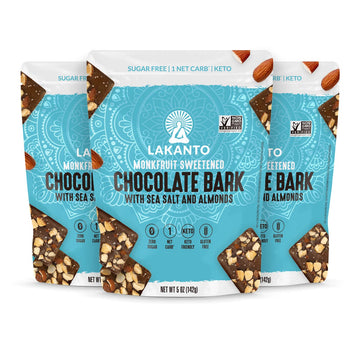 Lakanto Sugar Free Chocolate Bark - Sweetened with Monk Fruit Sweetener, Dark Chocolate with Sea Salt and Almonds, Low Carb, Keto, Gluten Free, Vegan, Great On the Go Snack (5 oz - Pack of 3)