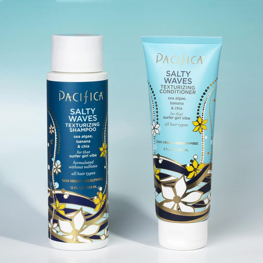 Pacifica Beauty Salty Waves Texturizing Shampoo + Texturizing Conditioner | For All Hair Types | Perfect And Effortless Beach Hair | 100% Vegan & Cruelty Free | Sulfate + Paraben Free