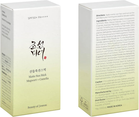 Beauty Of Joseon Matte Sun Stick : Mugwort+Camelia(18G, 0.63Fl.Oz)