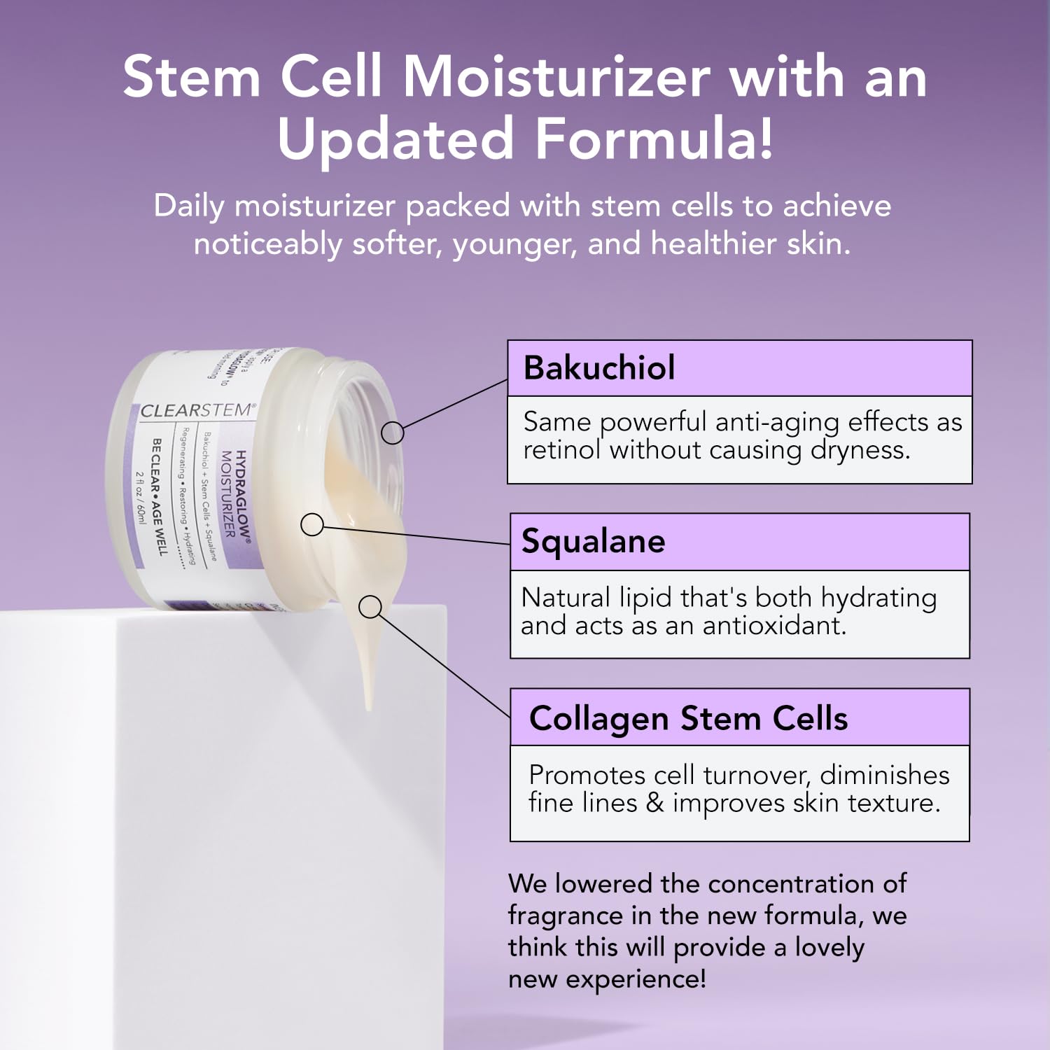Clearstem - Hydraglow Stem Cell Moisturizer - Bakuchiol + Squalene - Youthful Skin Face Moisturizer - All Skin Types - Facial Skin Care Products - Vegan, Gluten Free, Cruelty Free - 2 Fl Oz / 60Ml : Beauty & Personal Care