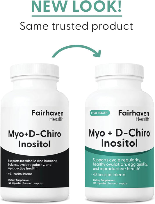 Fairhaven Health Myo-Inositol And D-Chiro Inositol Supplement For Women | 40:1 Ratio | Female Fertility Supplement For Women And Hormone Balance* | Vegan | 120 Myo & D-Chiro Inositol Capsules