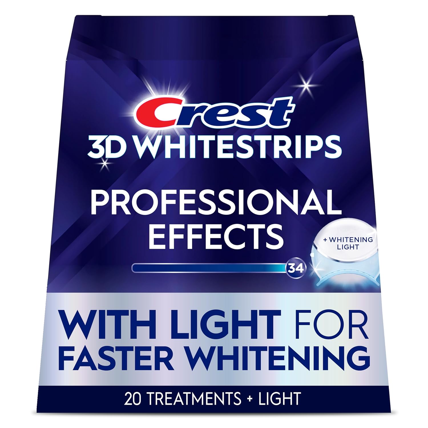 Crest 3D Whitestrips Professional Effects + Led Light – Teeth Whitening Kit, 1 Light + 20 Treatments, Each With 1 Upper/1Lower, 40 Strips – Crest 3Dwhite Teeth Whitening Strips