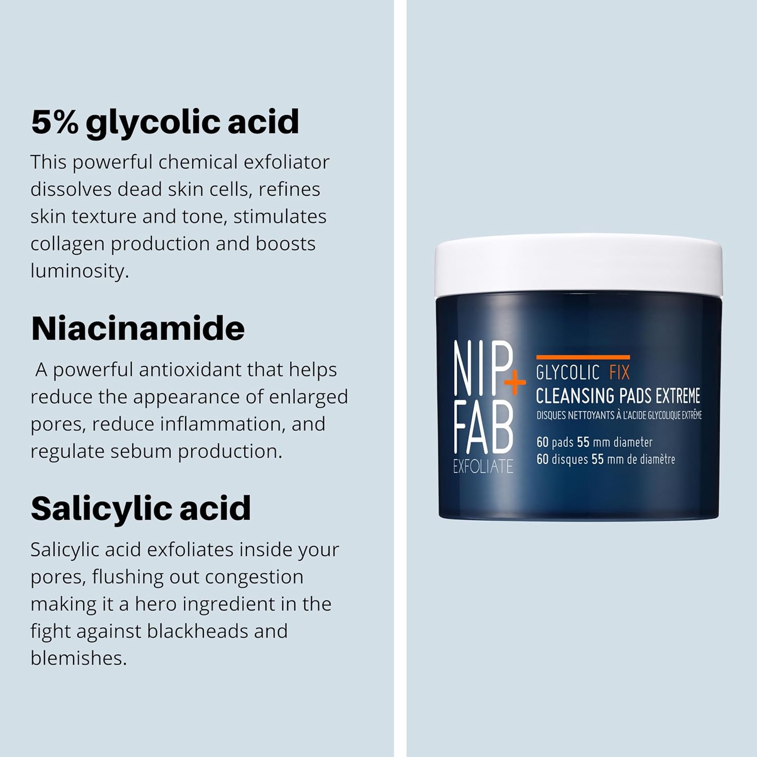 Nip + Fab Glycolic Acid Night Pads for Face with Salicylic, Hyaluronic Acid, Exfoliating Resurfacing AHA Facial Pad for Skin Toning Blemish Control Pigmentation, 100 Supersize Pads, Extreme : Amazon.co.uk: Beauty