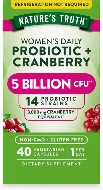 Nature'S Truth Probiotics For Women | 5 Billion Cfus Daily | 40 Vegetarian Capsules | With Cranberry | Non-Gmo & Gluten Free | No Refrigeration Needed