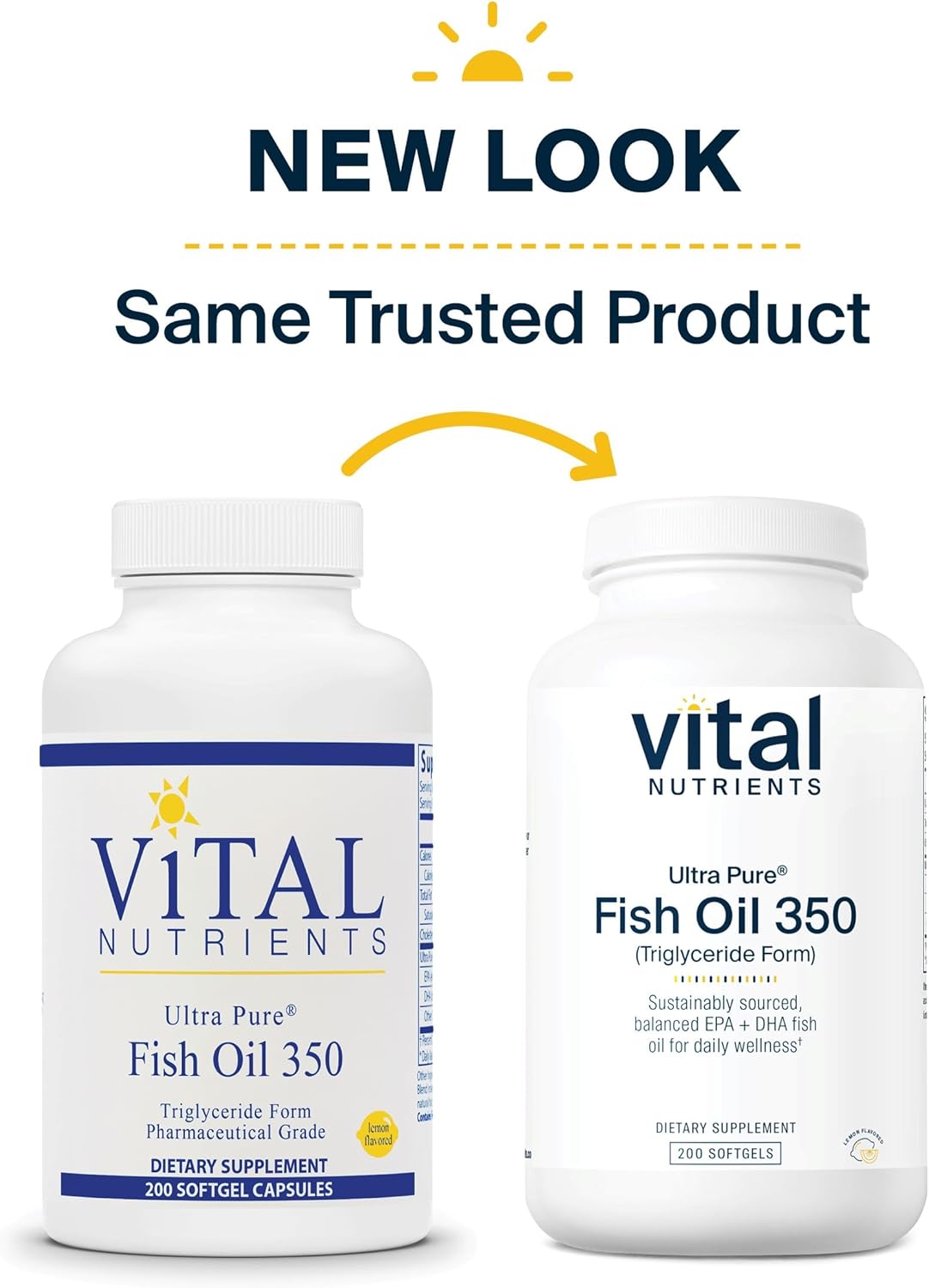 Vital Nutrients Ultra Pure® Fish Oil 350 | Supports Heart, Brain, & Immune Health* | Sustainably Sourced EPA & DHA Omega-3 Fatty Acid | Lemon Flavor | Gluten, Dairy, Soy Free | 200 Softgels : Health & Household