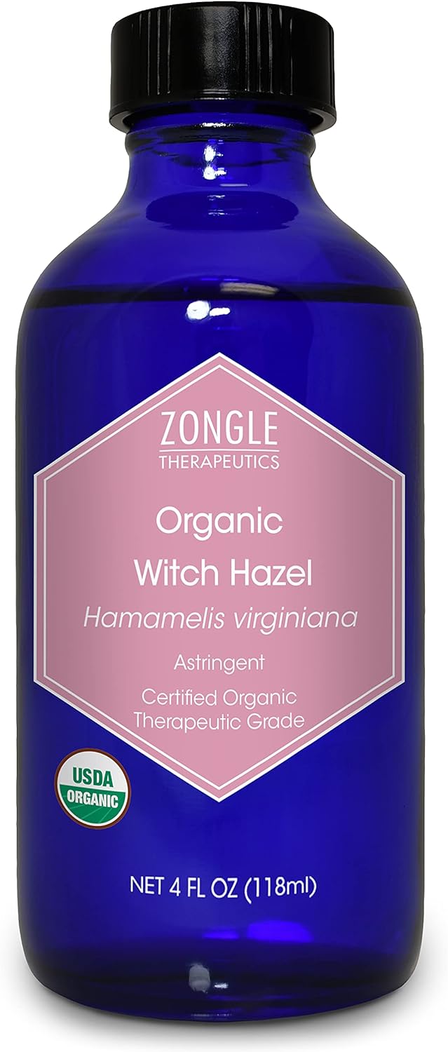 Organic Witch Hazel by Zongle, 4 OZ – 100% Pure Natural for Face, Acne, Butt, Skin, Scalp, Hair, Body