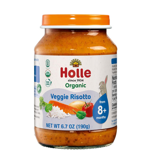 Holle Organic Baby Food Jars - Veggie Risotto Baby Puree with Organic Carrot, Spinach, Potato & Rice - (6 Jars) Stage 2 Baby Food for 8 months and Older - Baby Snack or Balanced Meal