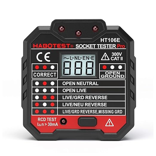 Digital Display Socket Tester - Plug Polarity Phase Check Detector Voltage Test Multi-Function Electroscope,Automatic Electric Voltage Detector Wall Plug Breaker Finder(HT106D,HT106E) (HT106E)