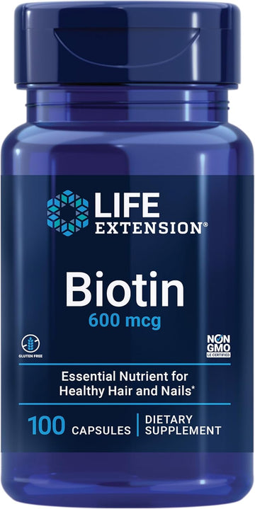 Life Extension Biotin 600 Mcg Vitamin B7 Support Supplement For Beautiful Hair, Nails & Beyond – Gluten-Free, Non-Gmo - 100 Capsules