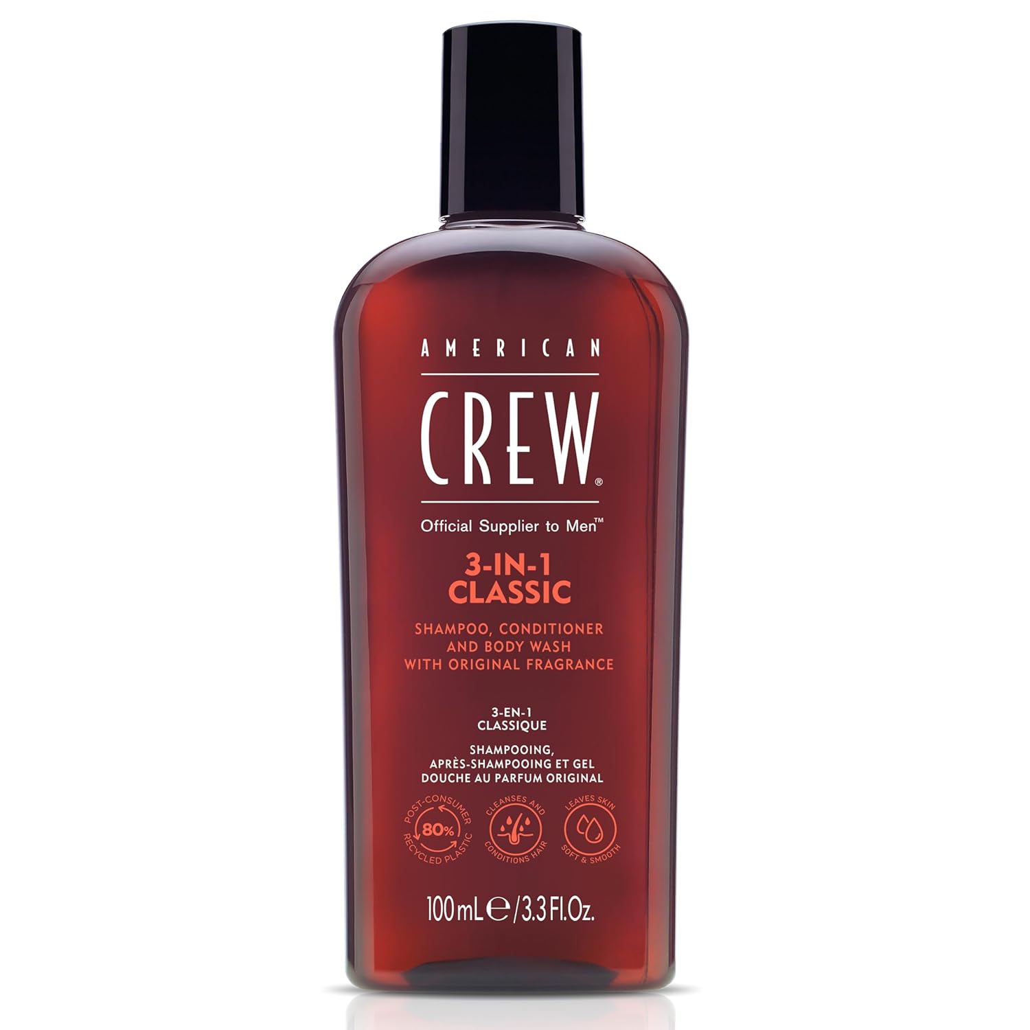 American Crew Shampoo, Conditioner & Body Wash For Men, 3-In-1, 3.3 Fl Oz