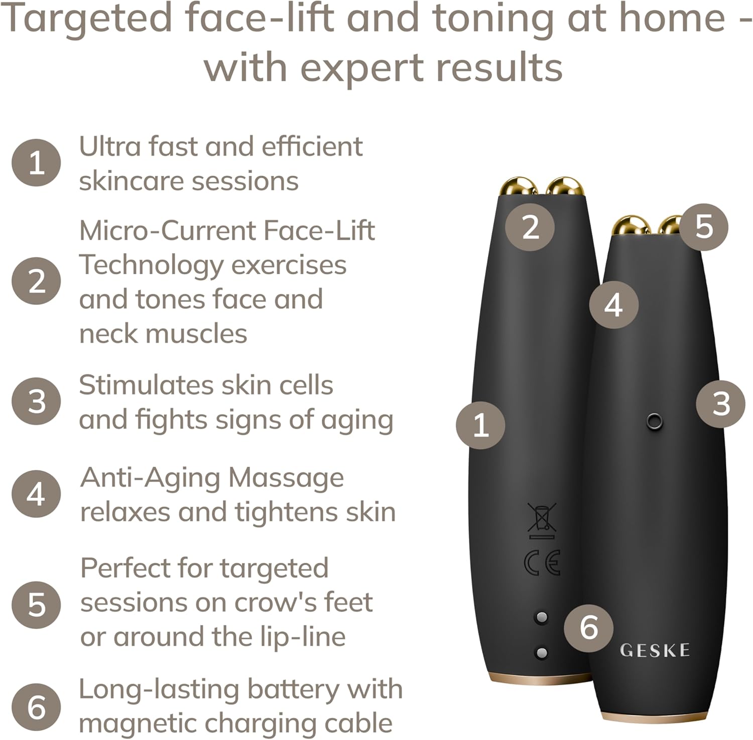 GESKE SmartAppGuided™ MicroCurrent Face-Lift Pen | 6 in 1 | Anti-aging device | Instant face lift | Skincare tool | Remove wrinkles for firm & youthful skin | Advanced smoothing facial firmer : Amazon.co.uk: Beauty