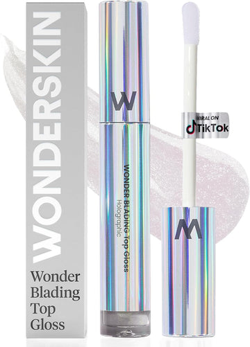 Wonderskin Wonder Blading Top Gloss - Clear Glitter Lip Gloss, Hydrating And High Shine Finish Lip Makeup (Holographic)