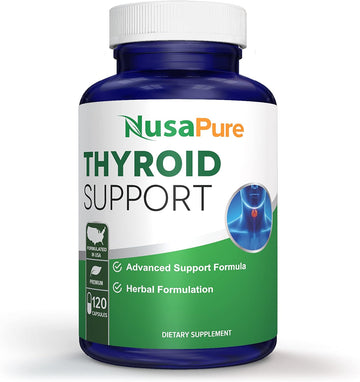 Nusapure Thyroid Support Supplement (Non-Gmo) 120 Caps, Ashwaganda, Iodine, Zinc, Kelp, Vitamin B12, L-Tyrosine, Selenium, Copper