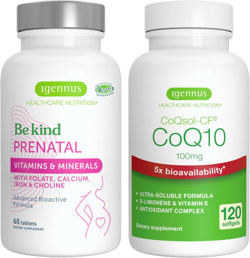 Advanced Prenatal Multivitamin + High Absorption Coq10 100Mg 120 Softgels Pregnancy Support Bundle By Igennus