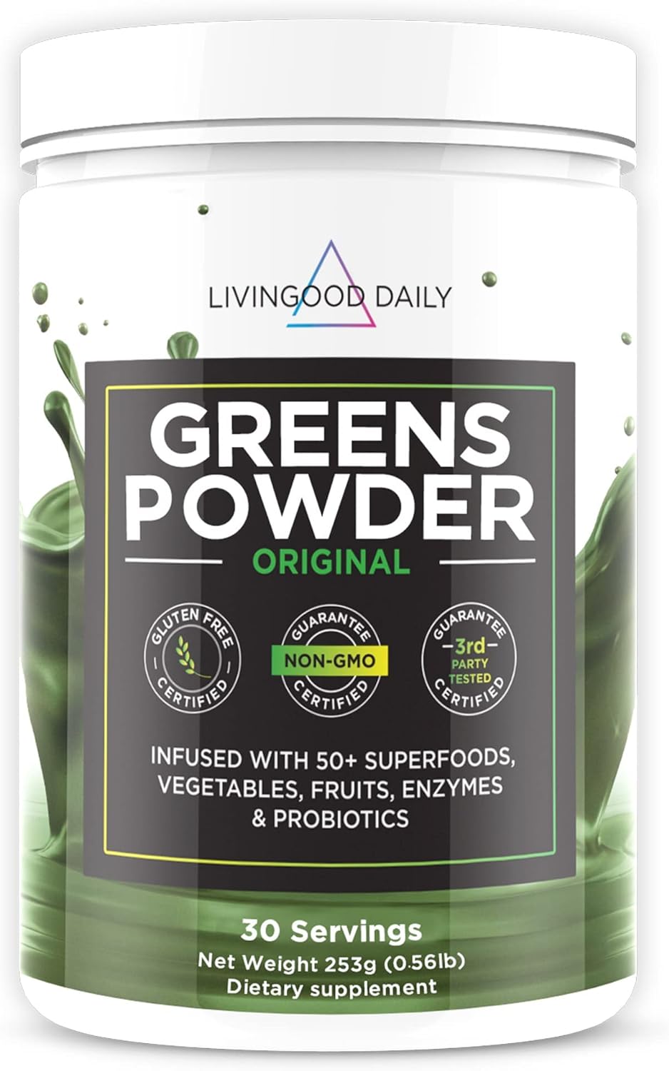 Livingood Daily Greens, Original - Super Greens Powder for Gut Health - Green Blend Superfood with Spirulina, Chlorella, Veggie, Fruits, Herbs, Prebiotics & Enzymes - Smoothie Mix - 30 Servings