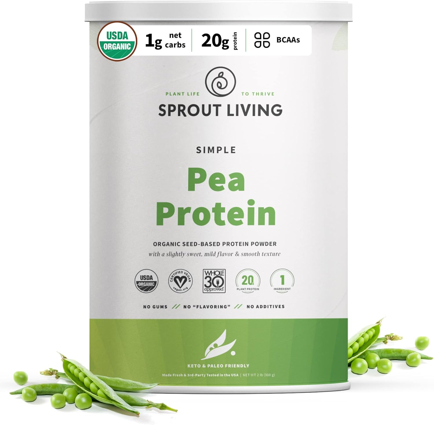 Sprout Living Organic Pea Protein Powder, 20 Grams Of Plant Based Organic Protein Powder Without Artificial Sweeteners, Non Dairy, Non-Gmo, Dairy Free, Vegan, Gluten Free, Keto Drink Mix (2 Pound)