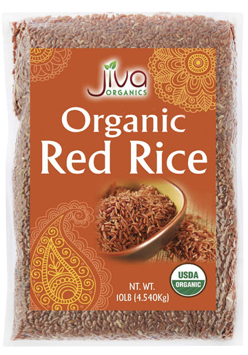 Jiva Organics Organic Red Rice 10 Pounds Bulk Bag From India - 100% Natural & Non-Gmo