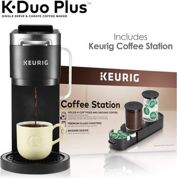 Keurig K-Duo Plus Coffee Maker, Single Serve K-Cup Pod And 12 Cup Carafe Brewer, With Keurig Station K-Cup Pod & Ground Coffee Storage Unit, Black