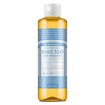 Dr. Bronner'S Pure-Castile Magic Liquid Soap (Baby Unscented, 8 Ounce)- Made With Regenerative Organic Certified Oils, For Face, Body Wash, Baby Soap, Sensitive Skin, No Added Fragrance, Vegan