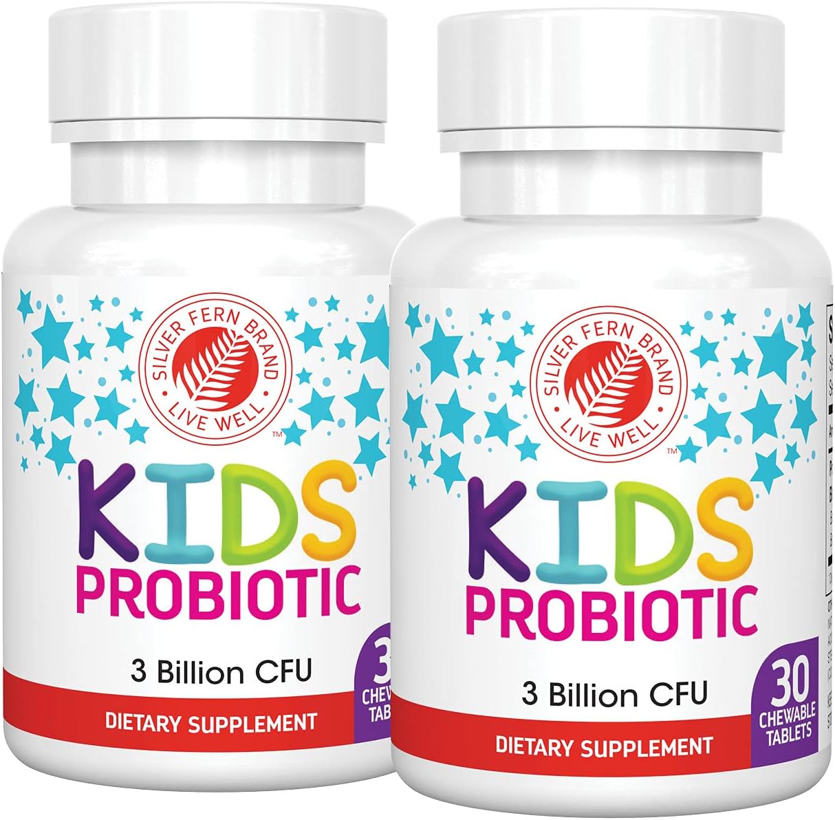 Silver Fern Brand Kids Ultimate Probiotic - 2 Bottles - 30 Chewable Tablets Each - Sugar & Gluten Free - Children'S Dietary Supplement - Dna & Survivability Verified - Digestive & Immune Support