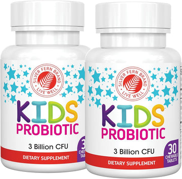 Silver Fern Brand Kids Ultimate Probiotic - 2 Bottles - 30 Chewable Tablets Each - Sugar & Gluten Free - Children'S Dietary Supplement - Dna & Survivability Verified - Digestive & Immune Support