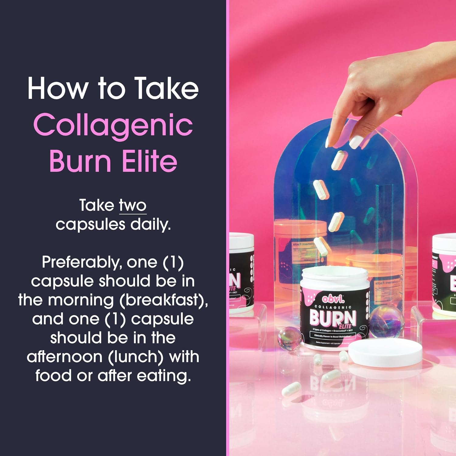 Obvi Burn Elite | Supports Metabolism Boost, Energy, and Focus | Supplement with Collagen and Green Tea | Supports Healthy Hair, Skin, Nails, and Joints | 60 Capsules, 30 Servings : Health & Household