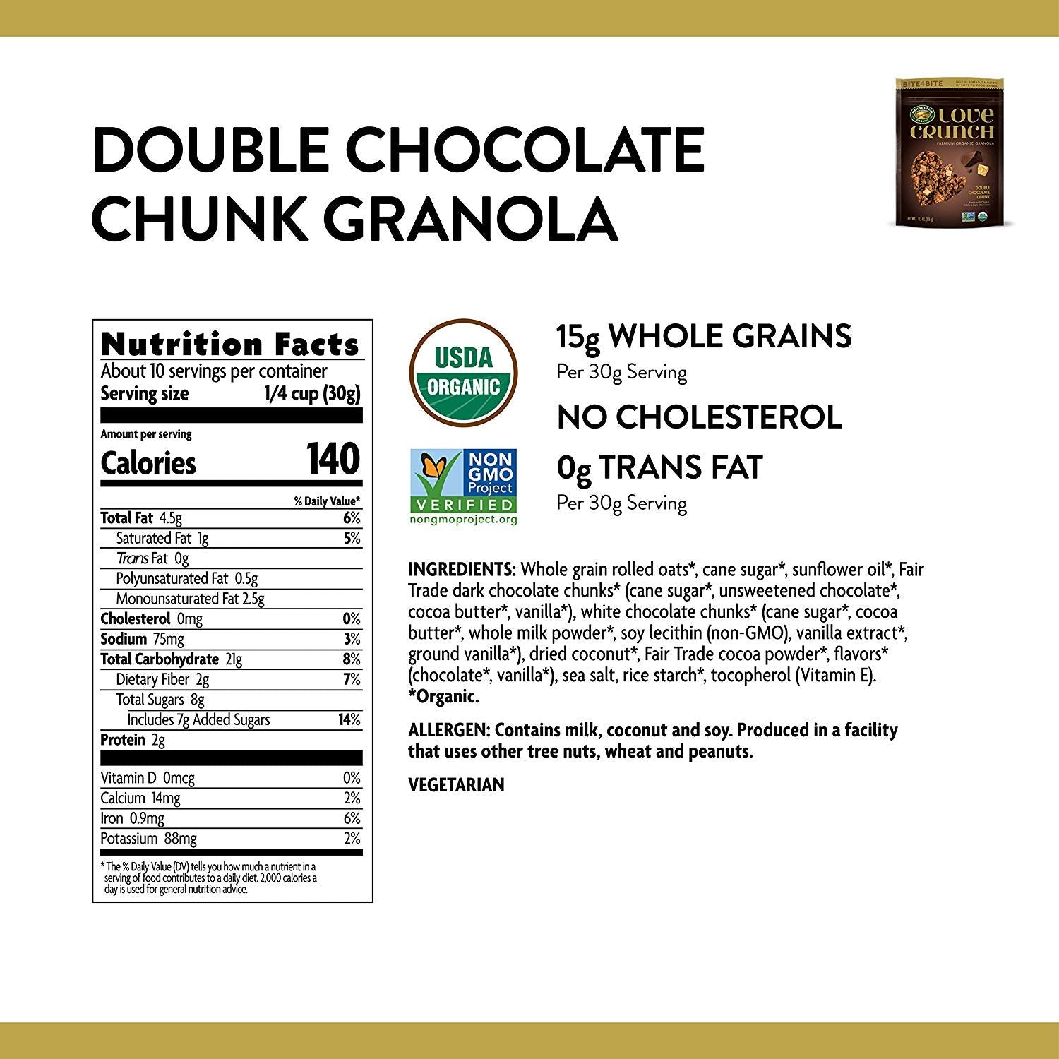 Love Crunch Organic Granola, Double Chocolate Chunk, Non GMO, by Nature's Path, 11.5 Oz (Pack of 1)