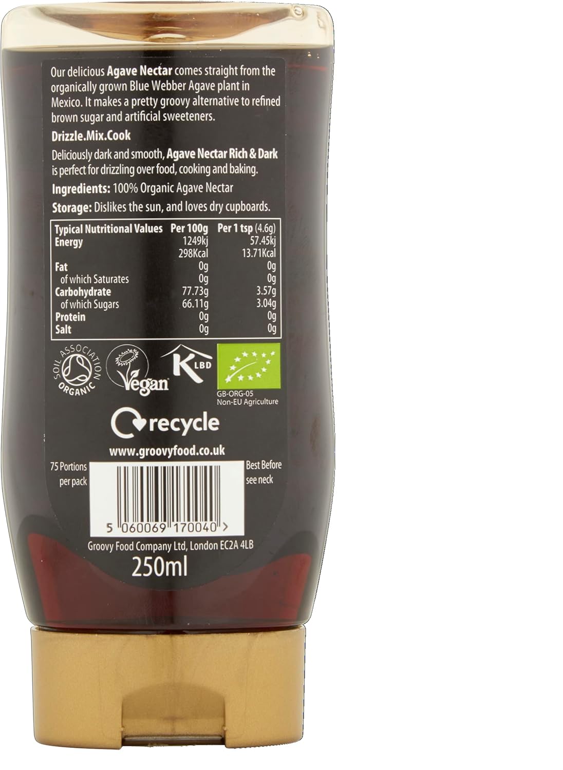 The Groovy Food Company Organic Rich & Dark Agave Nectar 250Ml (Pack Of 2)