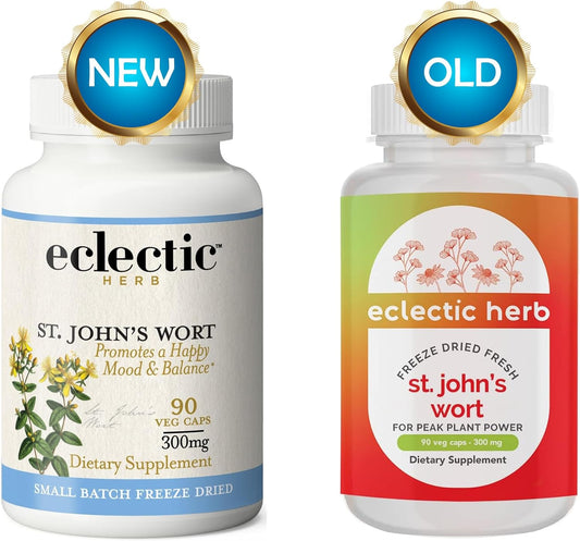 ECLECTIC INSTITUTE Raw Fresh Freeze-Dried Non-GMO St. John's Wort | Herbal Health Supplement, Promotes a Positive Mood | 90 CT