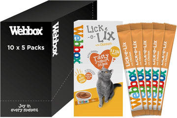 Webbox Lick-e-Lix Cat Treats, Chicken - Kitten Friendly, Grain and Gluten Free, No Artificial Preservatives or Colours (10 x 5 Packs)?UTPD316_1