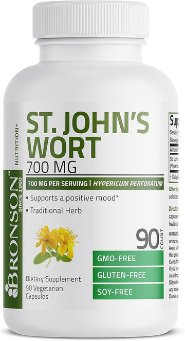 Bronson St. John'S Wort 700 Mg Per Serving Hypericum Perforatum Supports A Positive Mood - Non-Gmo, 90 Vegetarian Capsules