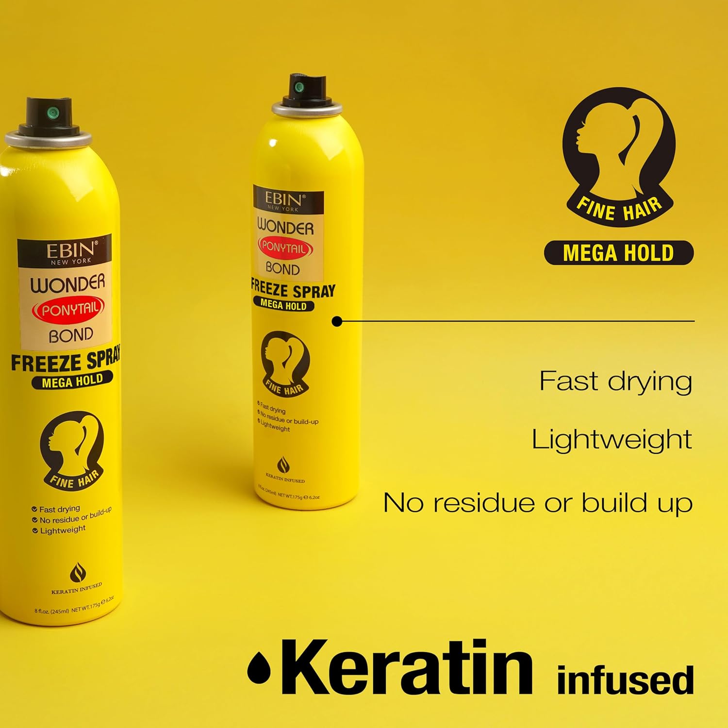 Ebin New York Wonder Ponytail Bond Freeze Spray Extra Mega Hold - Fine Hair 8Oz/ 245Ml | Long Lasting Hold, 24-Hour Frizz Control, Shine Enhancing, Fast-Drying, Lightweight, All Hair Types : Beauty & Personal Care