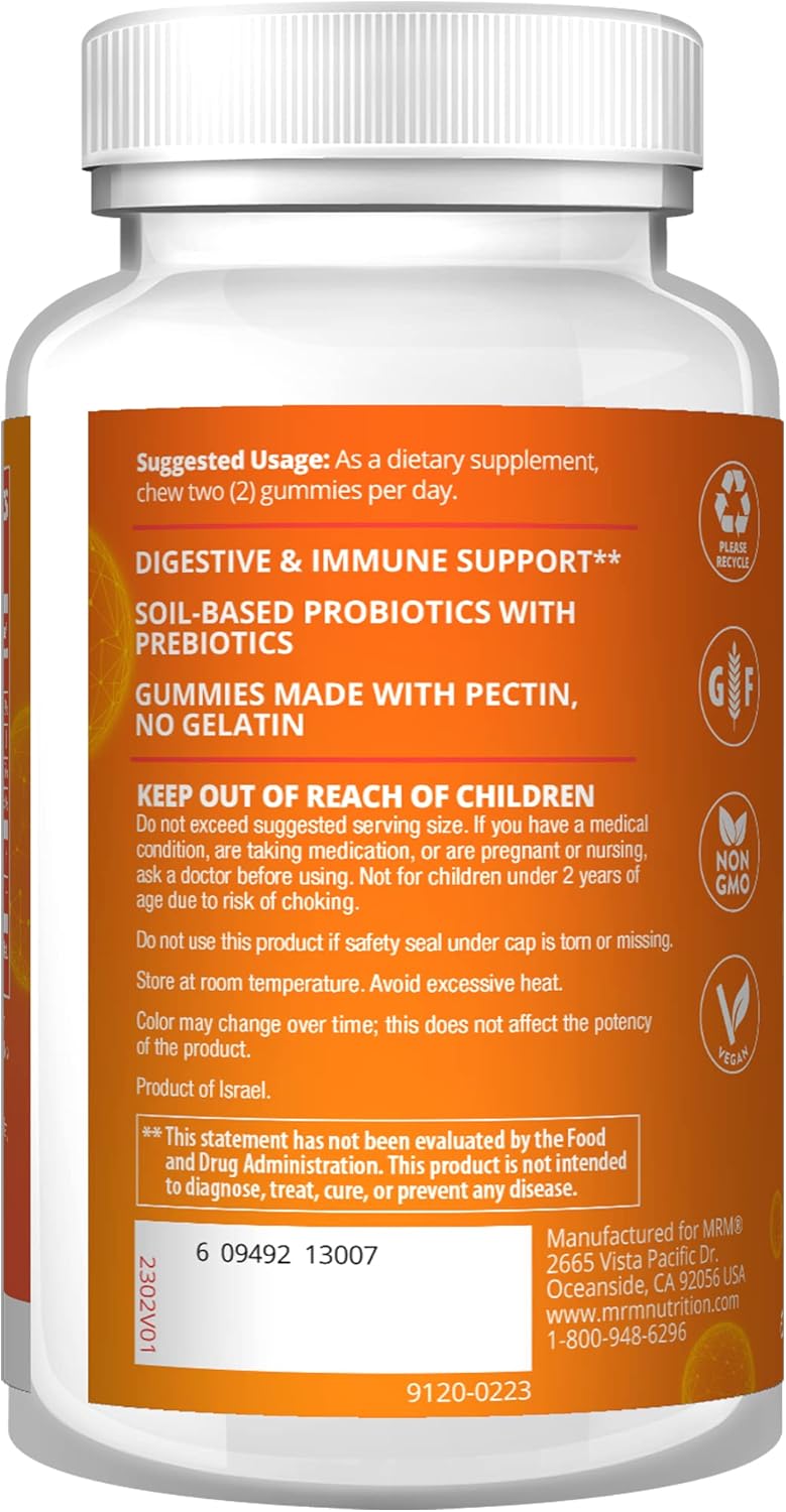 MRM Nutrition Probiotics Gummies | 2 Billion CFU | Digestive & Immune Support* | Natural Strawberry & Raspberry Flavored | Gelatin Free | Non-GMO | Vegan + Gluten Free | 30 servings : Health & Household