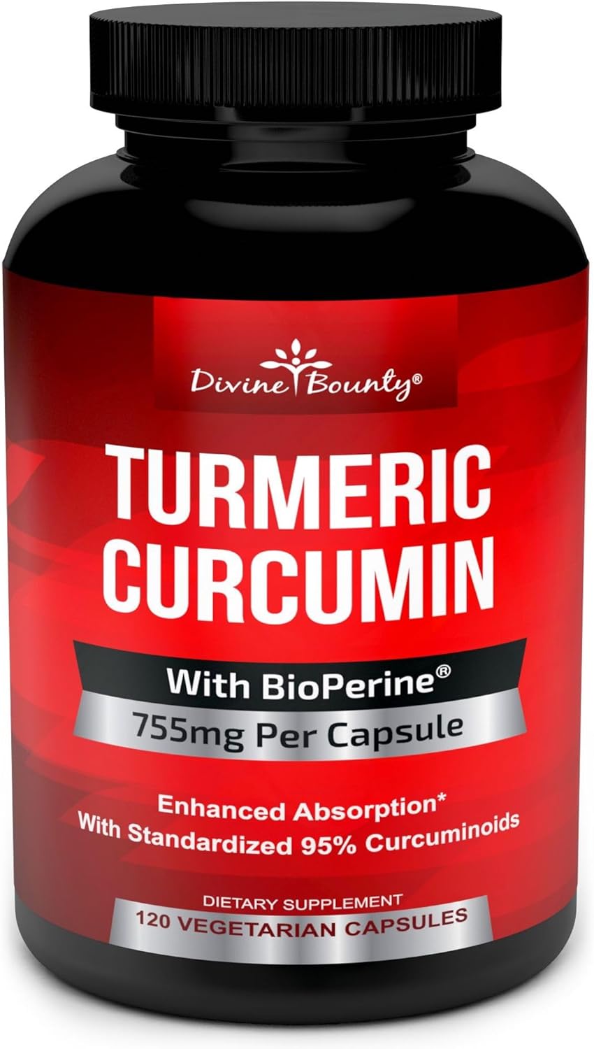 Turmeric Curcumin with BioPerine Black Pepper Extract - 755mg per Capsule, 120 Veg. Capsules - GMO Free Tumeric, Standardized to 95% Curcuminoids for Maximum Potency