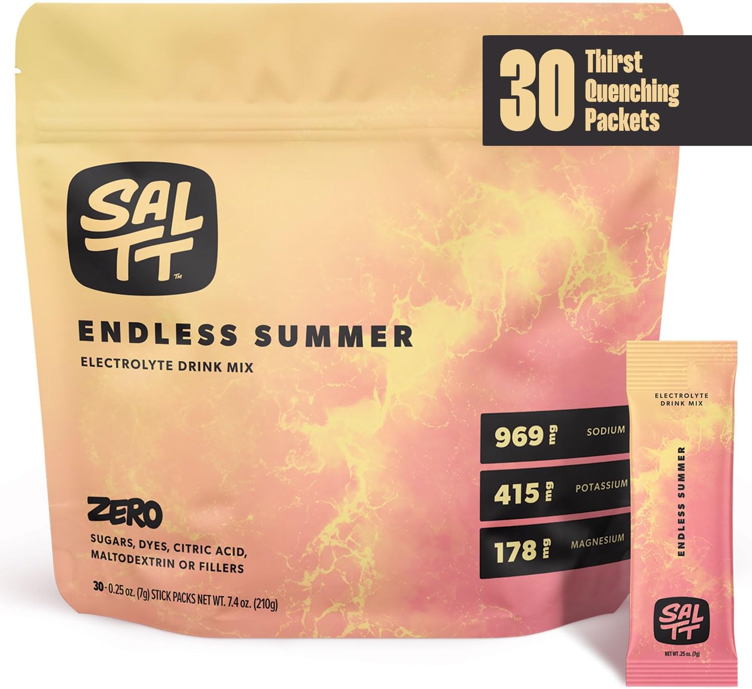 Saltt Electrolytes Powder Flavored Drink Mix - Endless Summer - 30 Hydration Packets - Magnesium, Potassium, Sodium, Trace Minerals - Zero Sugar & Gluten Free - Travel Essentials - By Keto Chow