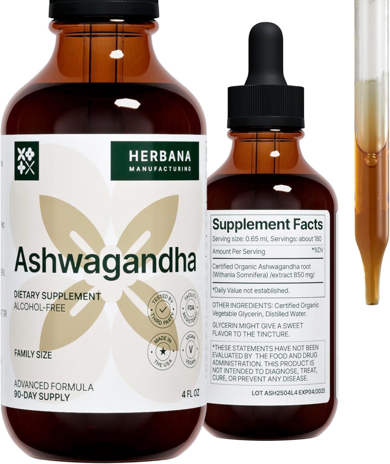 Ashwagandha 4 Oz Liquid Extract - Herbal Supplement - Natural Stress Relief | Mood Booster | Sleep & Calming Support Tincture - Withania Somnifera Drops - High Potency - 90-Day Supply
