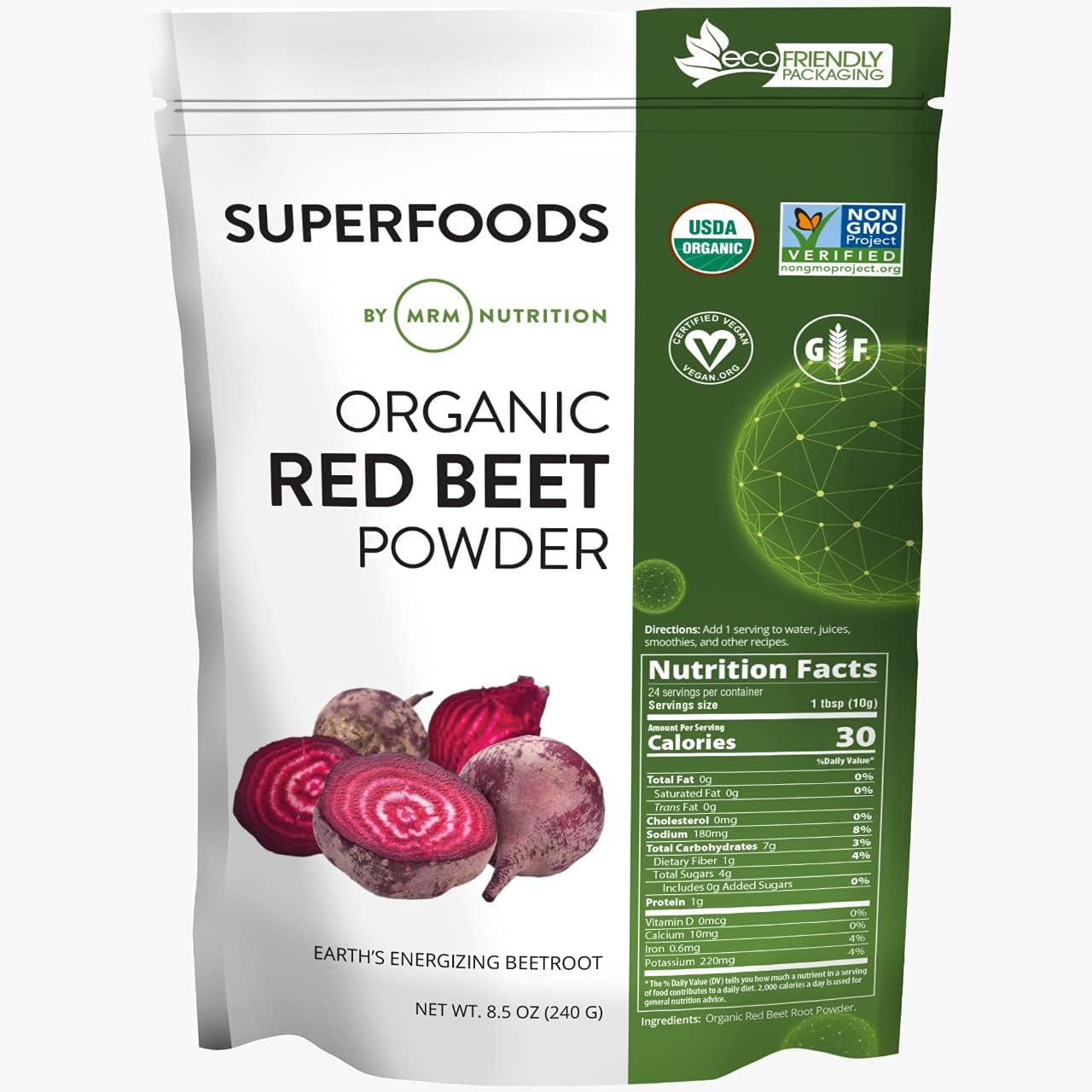 MRM Nutrition Organic Red Beet Powder | Superfoods | Energy | Cardiovascular Health | Nutrient Dense | Gluten-Free + Vegan | 24 Servings