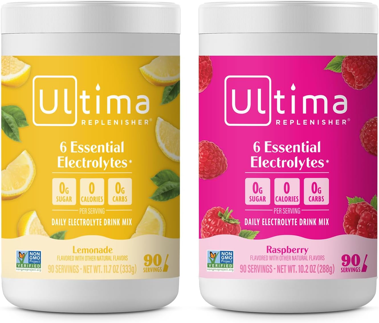 Ultima Replenisher Electrolyte Drink Mix Bundle – Lemonade & Raspberry, 90 Servings – Hydration Powder - 6 Key Electrolytes & Trace Minerals – Keto Friendly, Non- Gmo & Sugar-Free Electrolyte Powder