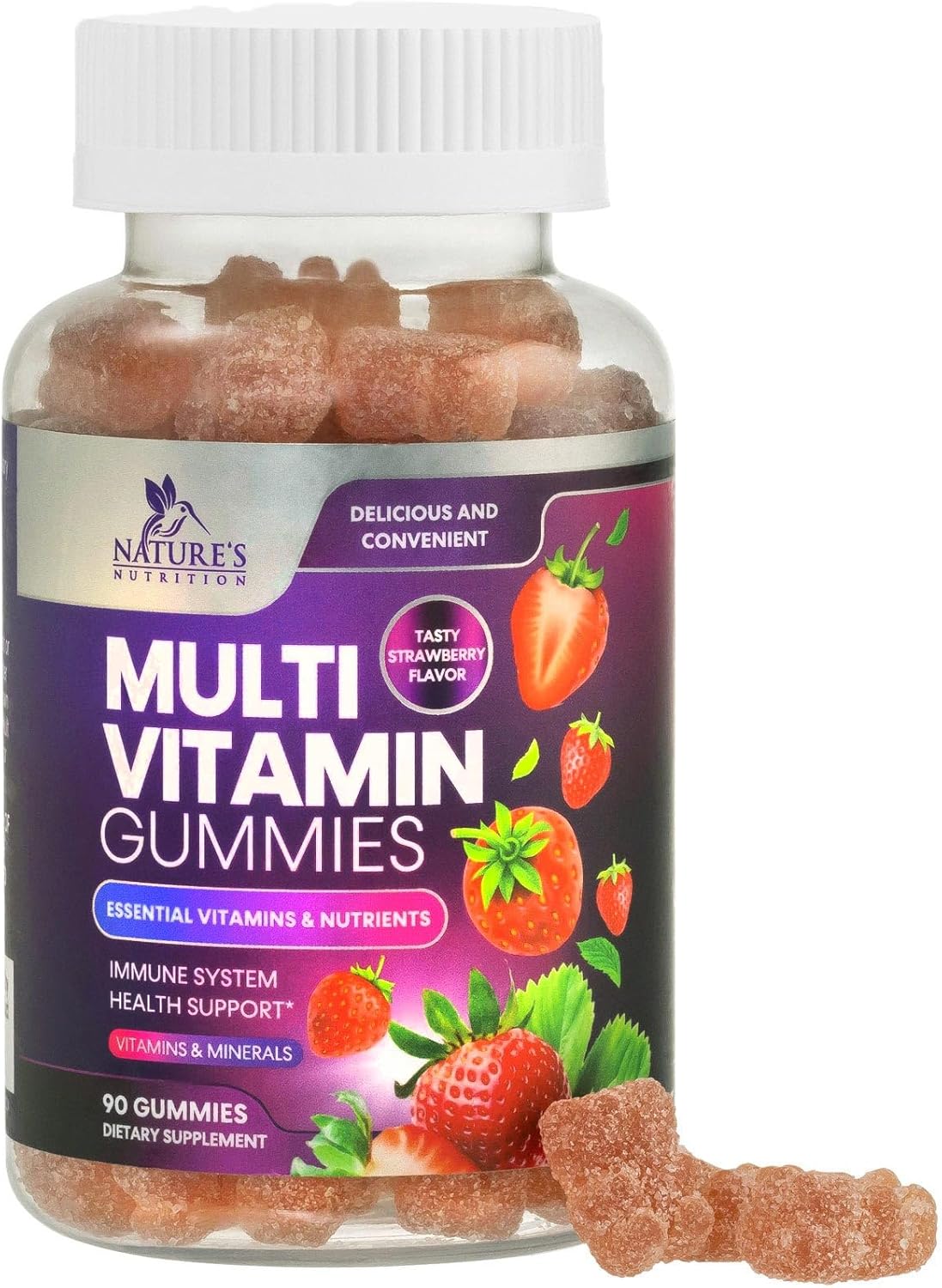 Multivitamin Gummies For Adults With 13 Vitamins And Minerals, Daily Gummy Vitamin For Women & Men, Immune Health Support Supplement With Vitamins A, C, D, E, B-6, B-12, Zinc, Berry - 90 Gummies