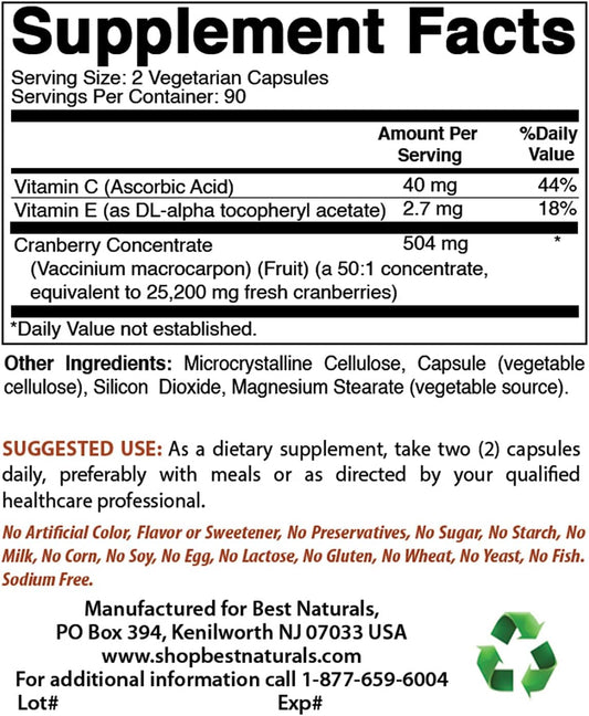 Best Naturals Cranberry Pills 3X Concentrate Veggie Capsule, 12600 mg, 180 Count (817716010755)