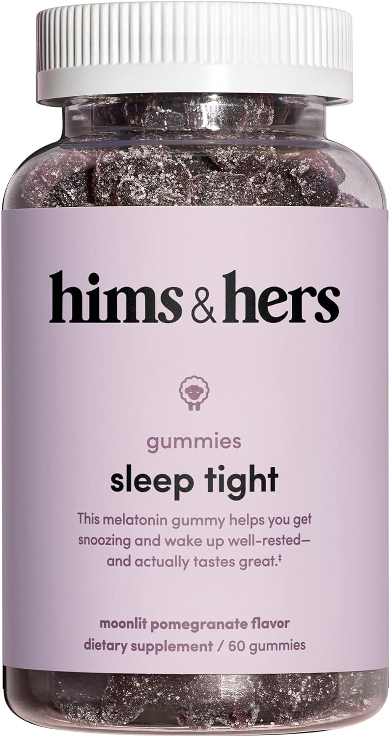 HIMS & HERS Sleep Tight melatonin Gummy Vitamins with Chamomile and l-theanine, Gluten Free, Moonlit Pomegranate Berry Flavor, 60 Count