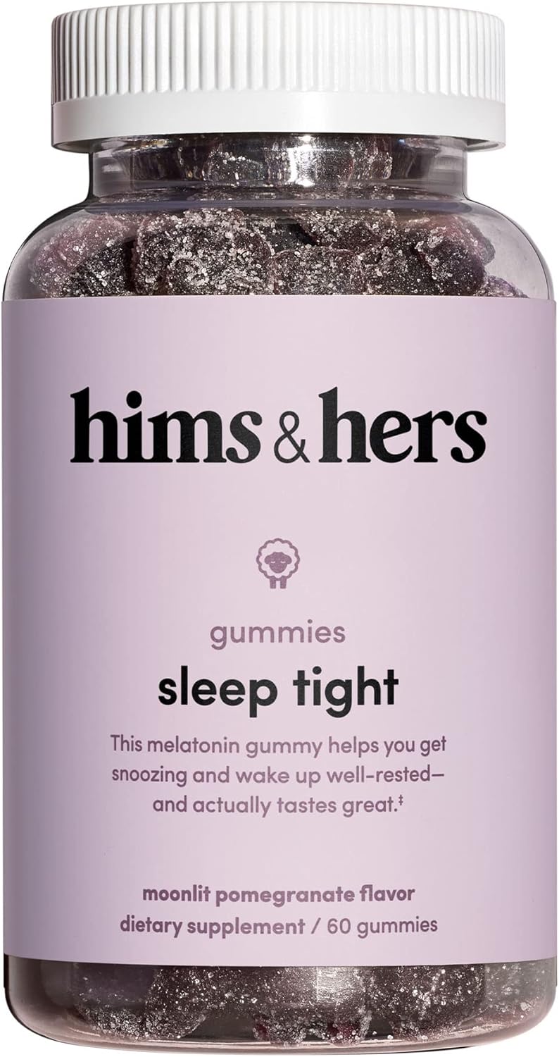 Hims & Hers Sleep Tight Melatonin Gummy Vitamins With Chamomile And L-Theanine, Gluten Free, Moonlit Pomegranate Berry Flavor, 60 Count