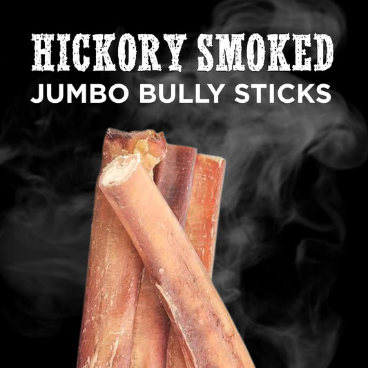 Best Bully Sticks Hickory Smoked 100% Natural Jumbo 6 Inch Bully Sticks for Dogs, 4 Pack - Smoky, Odor-Free No Additives Grain-Free Beef Dog Chews