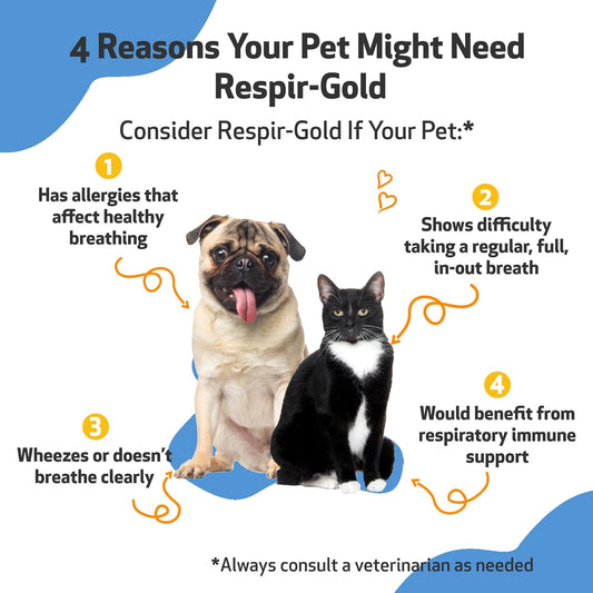 Pet Wellbeing Respir-Gold For Dogs & Cats - Vet-Formulated - Easy Breathing, Open Airways, Respiratory Support - Natural Herbal Supplement 4 Oz (118 Ml)