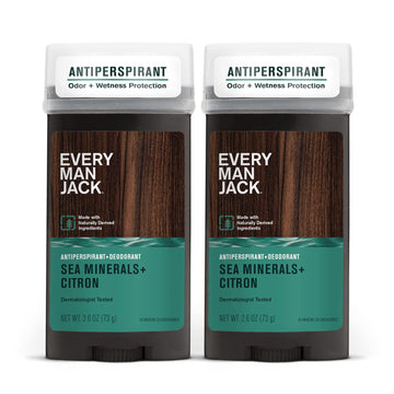 Every Man Jack Men’S Sea Minerals + Citron Antiperspirant Deodorant - Stay Fresh With Antiperspirant Men’S Deodorant - Odor Crushing, Long Lasting, Plant-Based And No Harsh Chemicals - 2.6Oz - 2 Pack